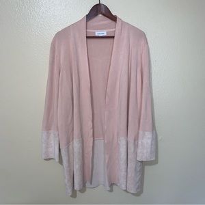 Calvin Klein Open Cardigan Sweater Blush Pink Faux Suede Size XL Women’s